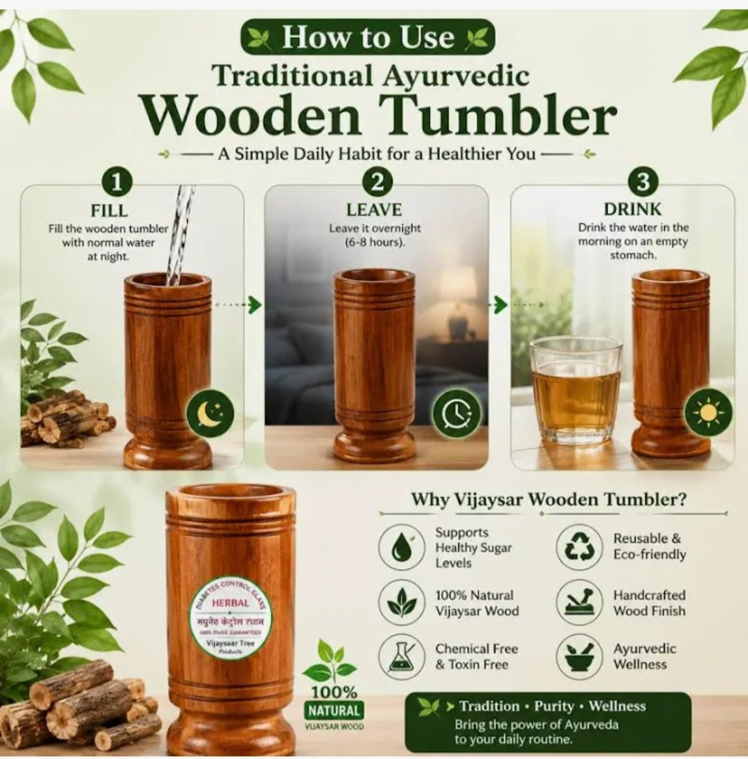 Vijaysar Wood tumbler /Diabetes Control Glass health edition - water glass