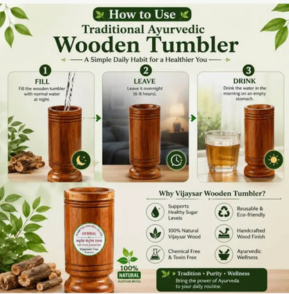Vijaysar Wood tumbler /Diabetes Control Glass health edition - water glass