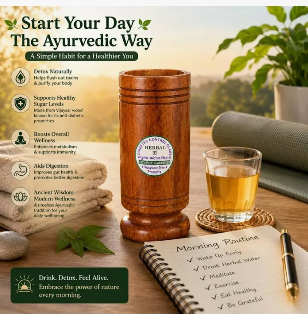 Vijaysar Wood tumbler /Diabetes Control Glass health edition - water glass