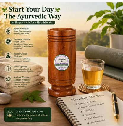 Vijaysar Wood tumbler /Diabetes Control Glass health edition - water glass